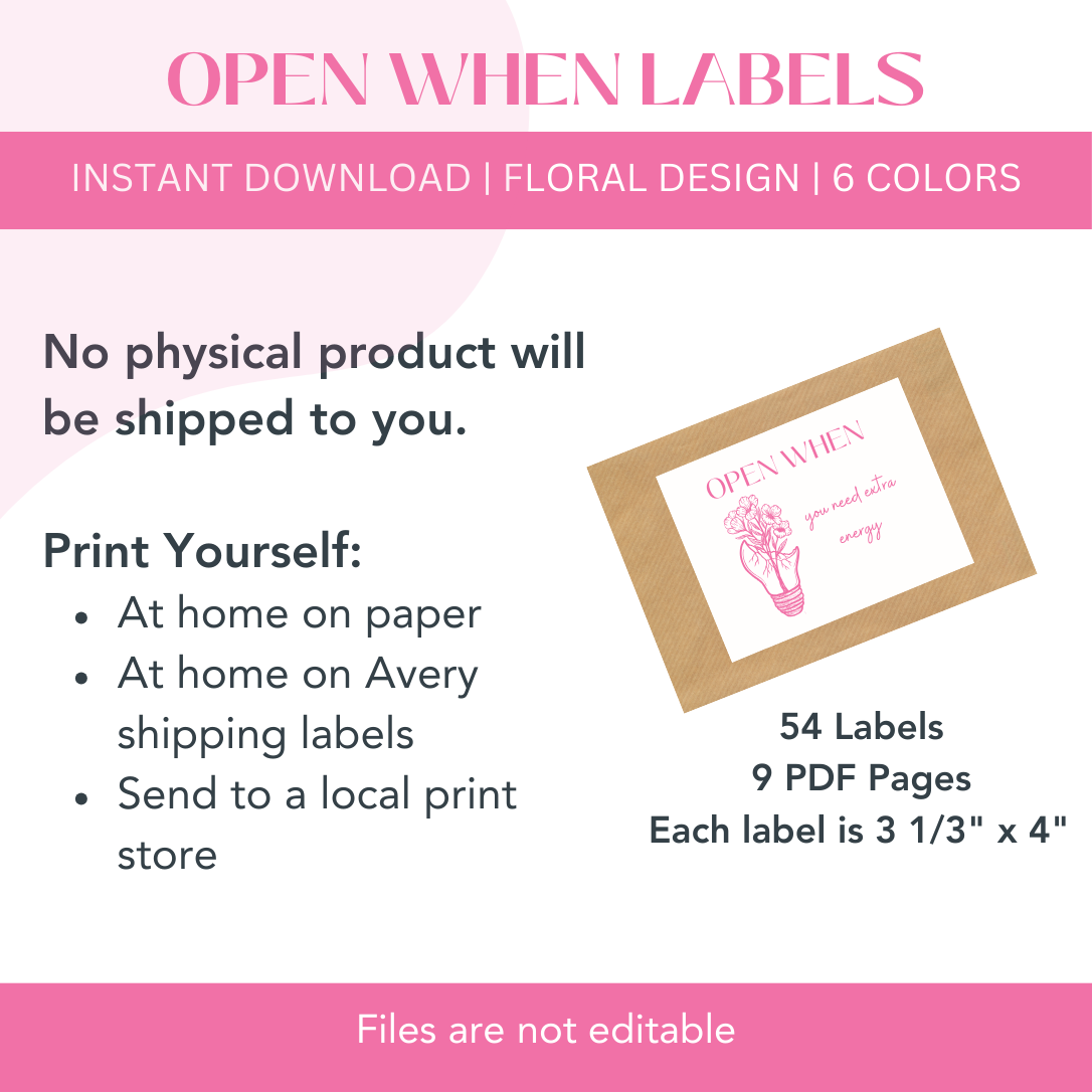 54 Open When Labels - Floral Design