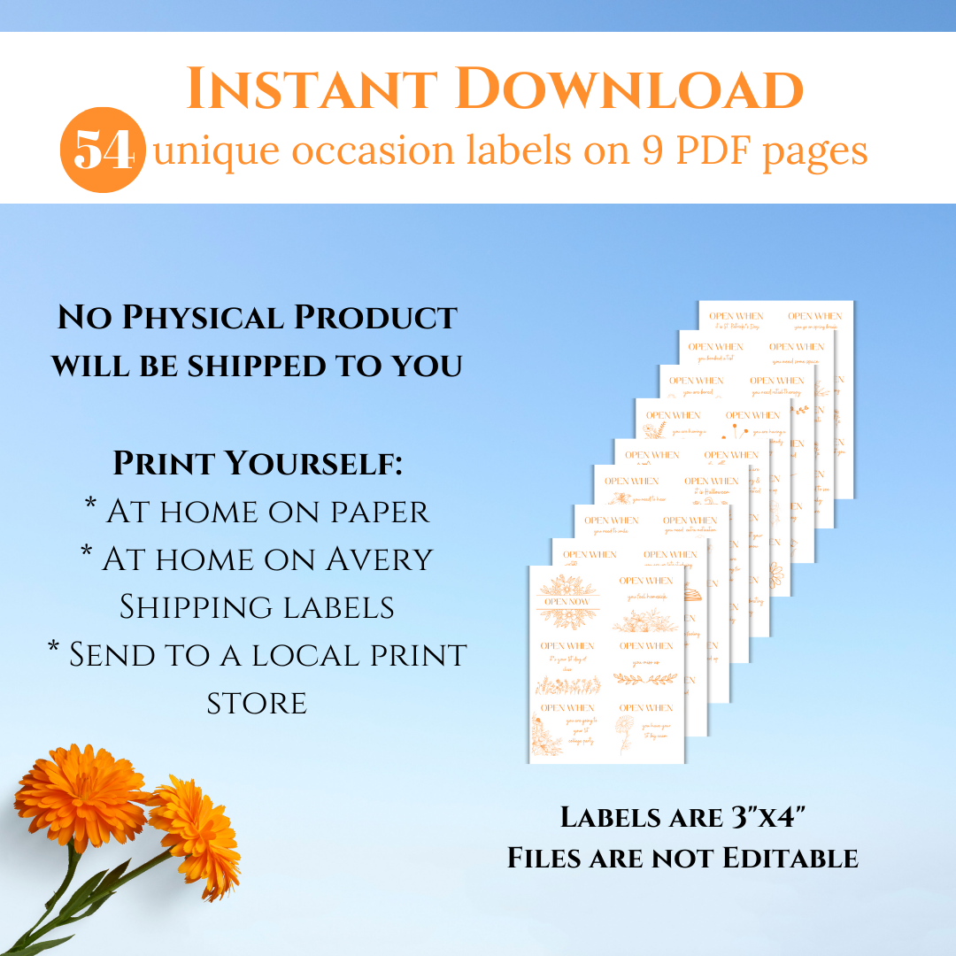 54 Open When Labels - Floral Design