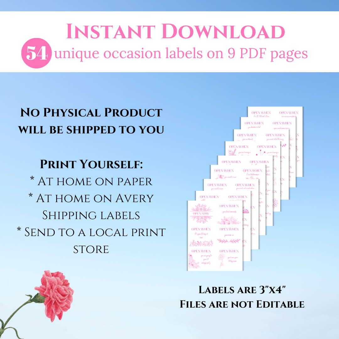 54 Open When Labels - Floral Design